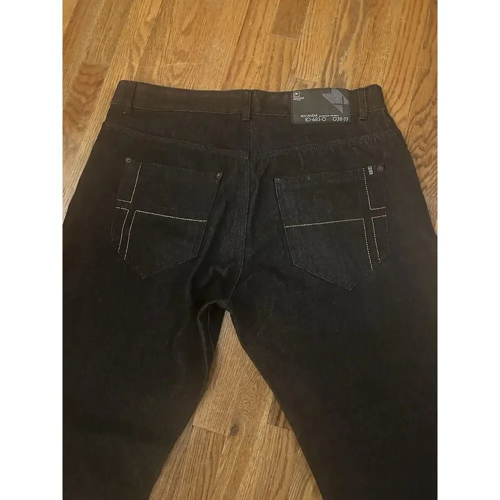 Rocawear Y2K Dark Denim Jeans Black Size 38 X 32 106830 Baggy Wide Leg Pants